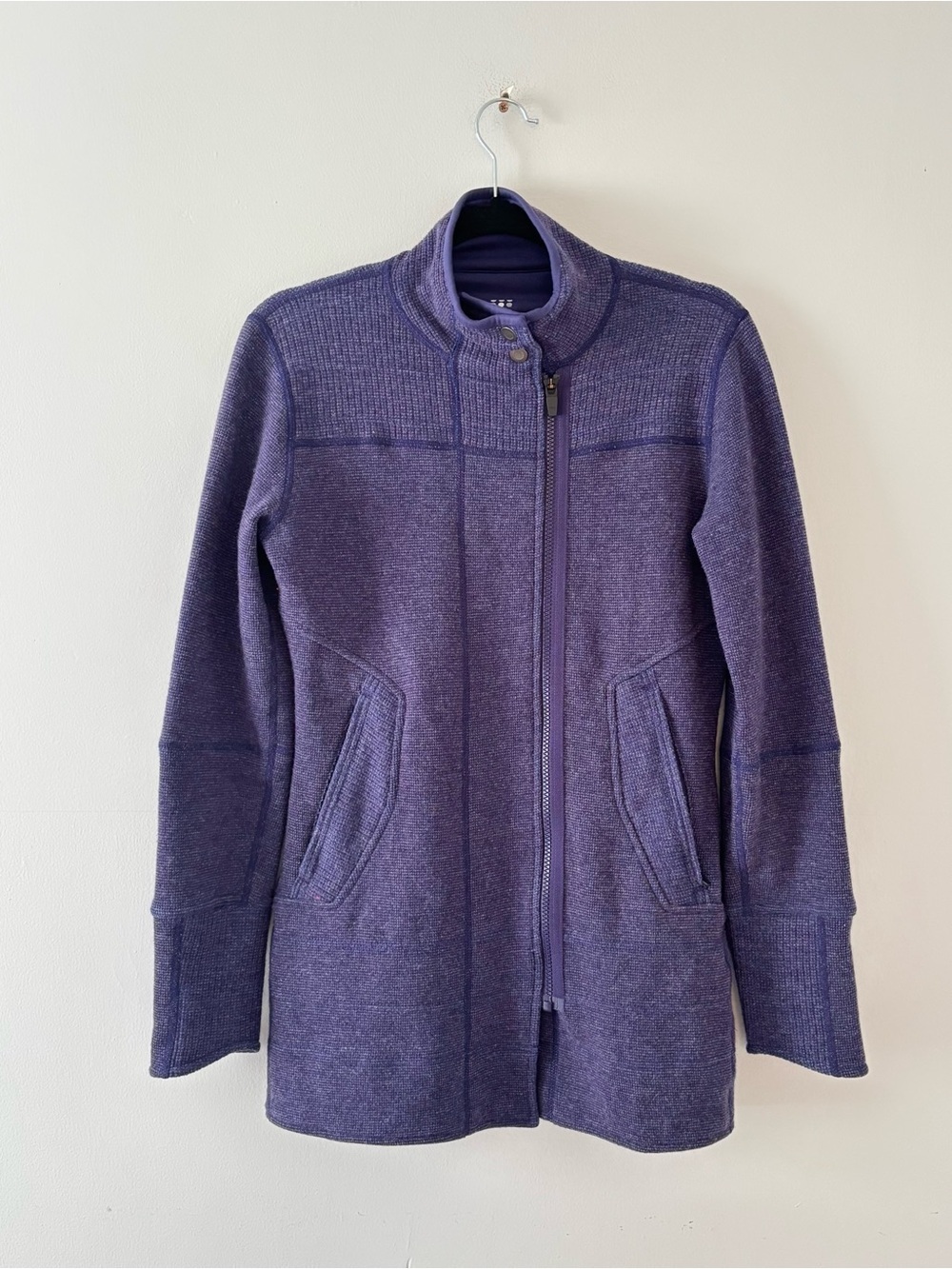 Title Nine Wool Swacket Sweater Jacket Full-Zip Longline Zip Pockets Purple